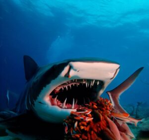 Os Tubarões Tigre Comem Corais