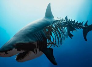 Het skelet van een grote witte haai