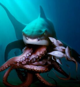 Eet grote witte haaien octopus
