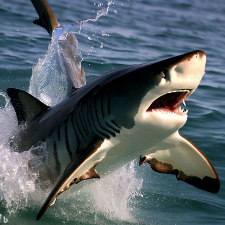 Tiburón tigre saltando fuera del agua