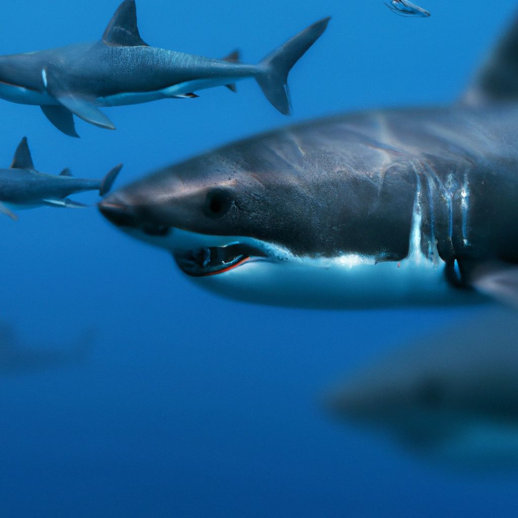 Os grandes tubarões brancos cuidam de seus filhotes