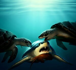 I grandi squali bianchi mangiano le tartarughe