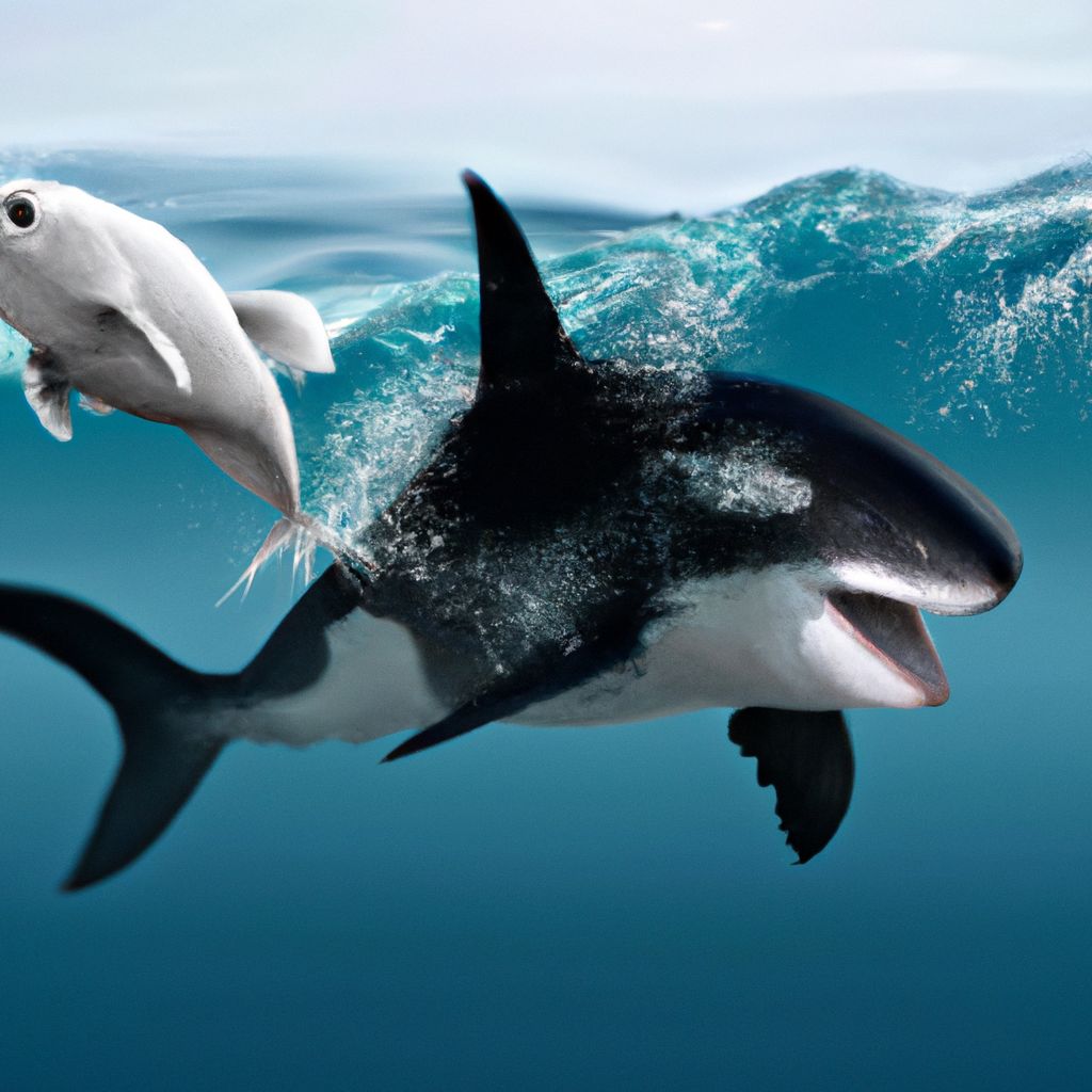 Grand requin blanc contre dauphin