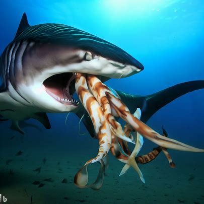 Lo squalo tigre mangia i calamari