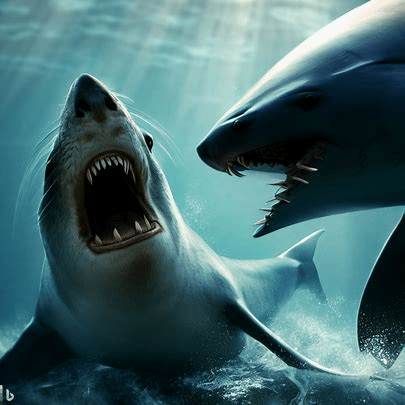 Grote witte haai versus zeehond